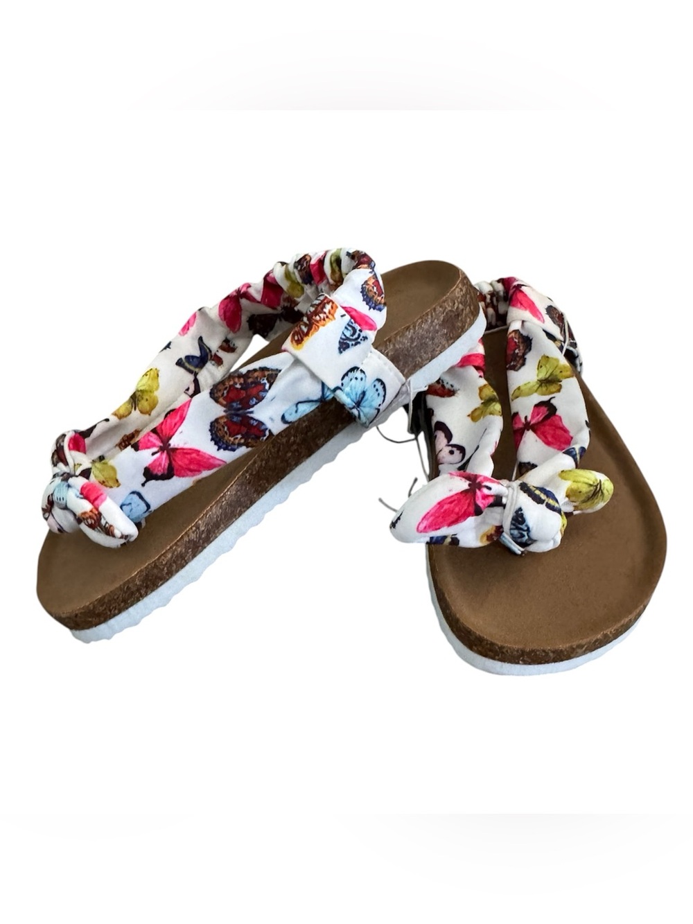 Falls Creek Elise Kids Butterfly Print Knotted Sandals sz 12 youth White & Pink